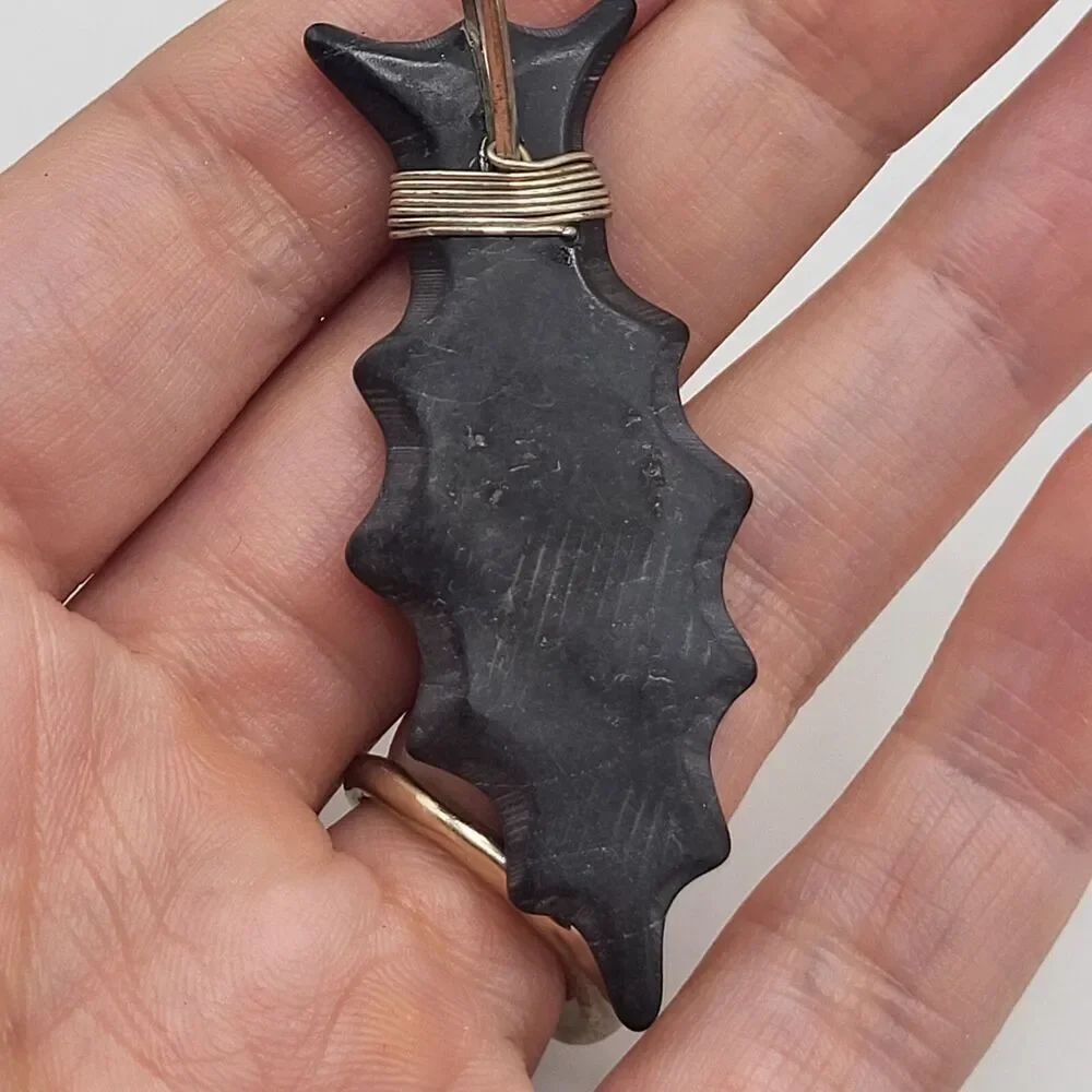 Native Sterling Silver Carved Black Jet Totem Pendant 2.5 in